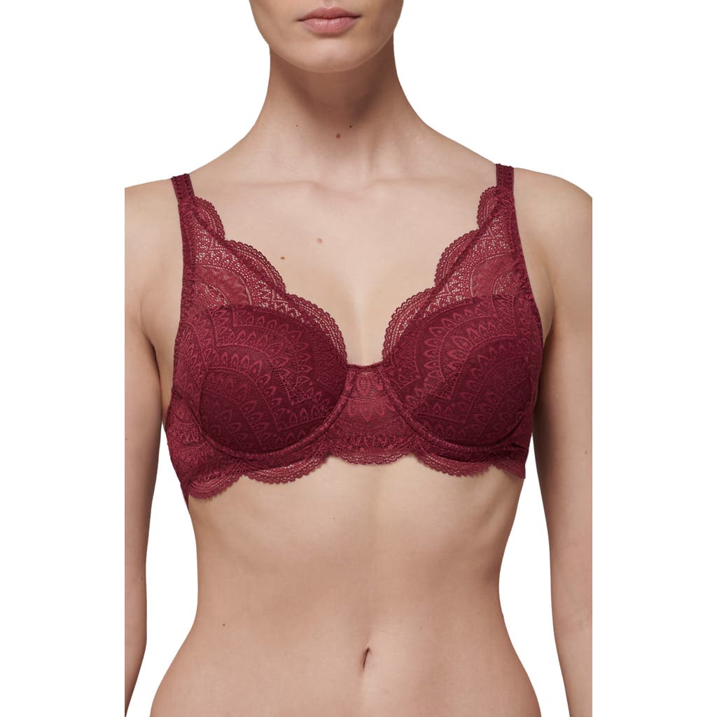 Shop Simone Perele Karma Underwire Lace Demi Bra In Spinel Red