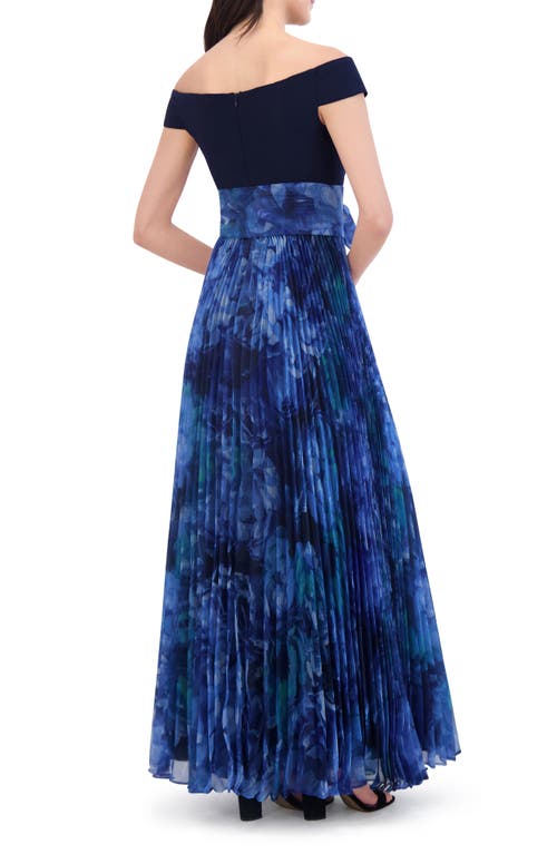 Shop Eliza J Pleated Off The Shoulder Gown In Navy