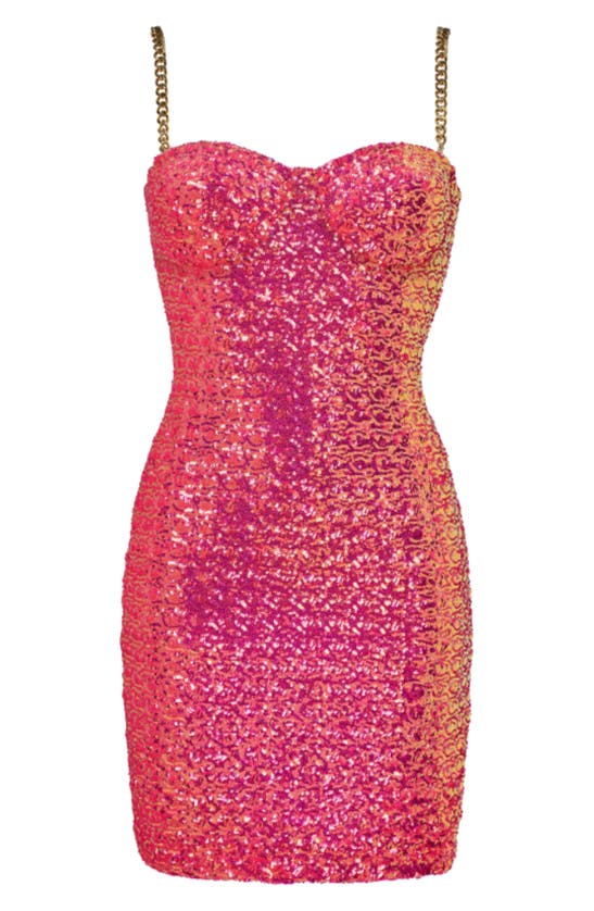Shop Nadine Merabi Lara Sequin Minidress In Bright Pink