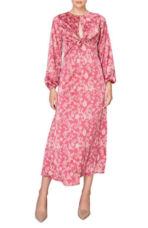 Shop Melloday Floral Long Sleeve Satin Dress In Marsala Taupe Print