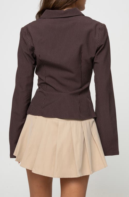 Princess Polly Anni Pinstripe Button-up Shirt In Brown