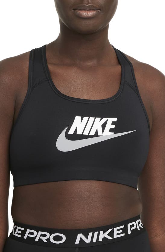 Nike Dri-fit Medium Support Graphic Sports Bra In Black/ White/ Particle Grey