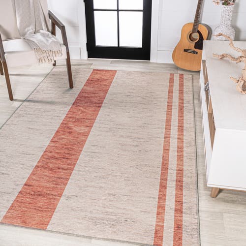 Jonathan Y Raita Modern Distressed Stripe Machine-washable Area Rug In Ivory/peach