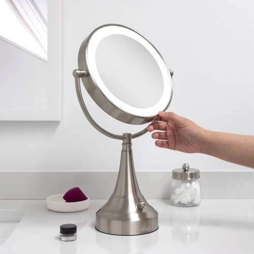 Zadro Lighted Makeup Mirror With 10x/1x Magnification, Battery & Cordless In Satin Nickel