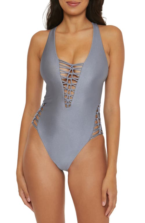 Color Sheen Ladder One-Piece Swimsuit in Blu Shadow