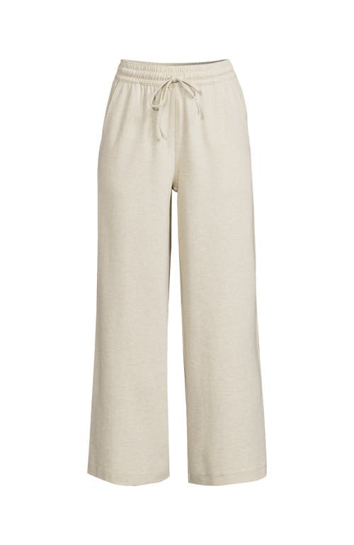 Shop Lands' End Plus Size Sport Knit Elastic Waist Wide Leg Crop Pants In Flax Heather