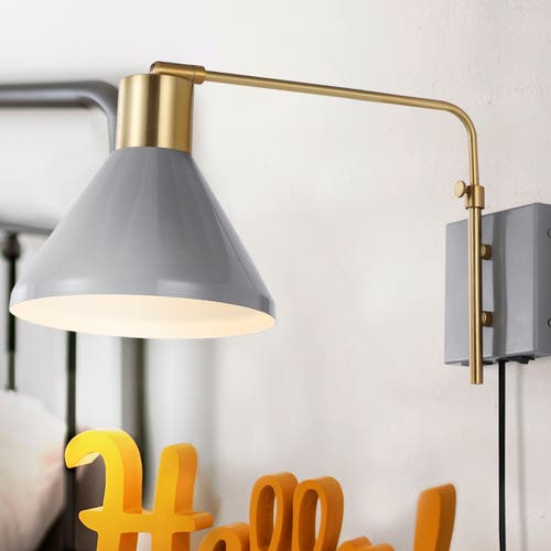 Shop Jonathan Y Max Swing Arm 1-light Modern Midcentury Iron Usb Charging Port Led Sconce In Gray