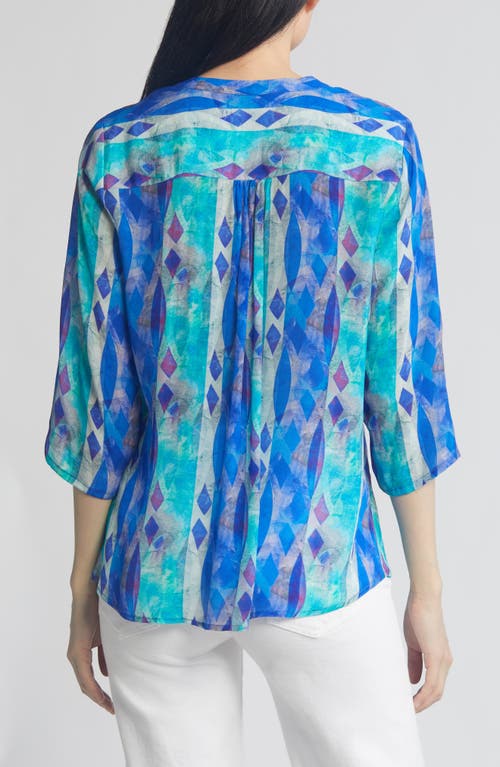 Shop Apny Tie Neck Top In Blue/green Multi