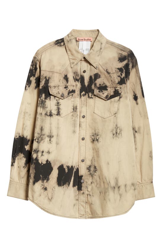 Shop Acne Studios Relaxed Fit Tie Dye Denim Button-up Overshirt In Black/ Beige