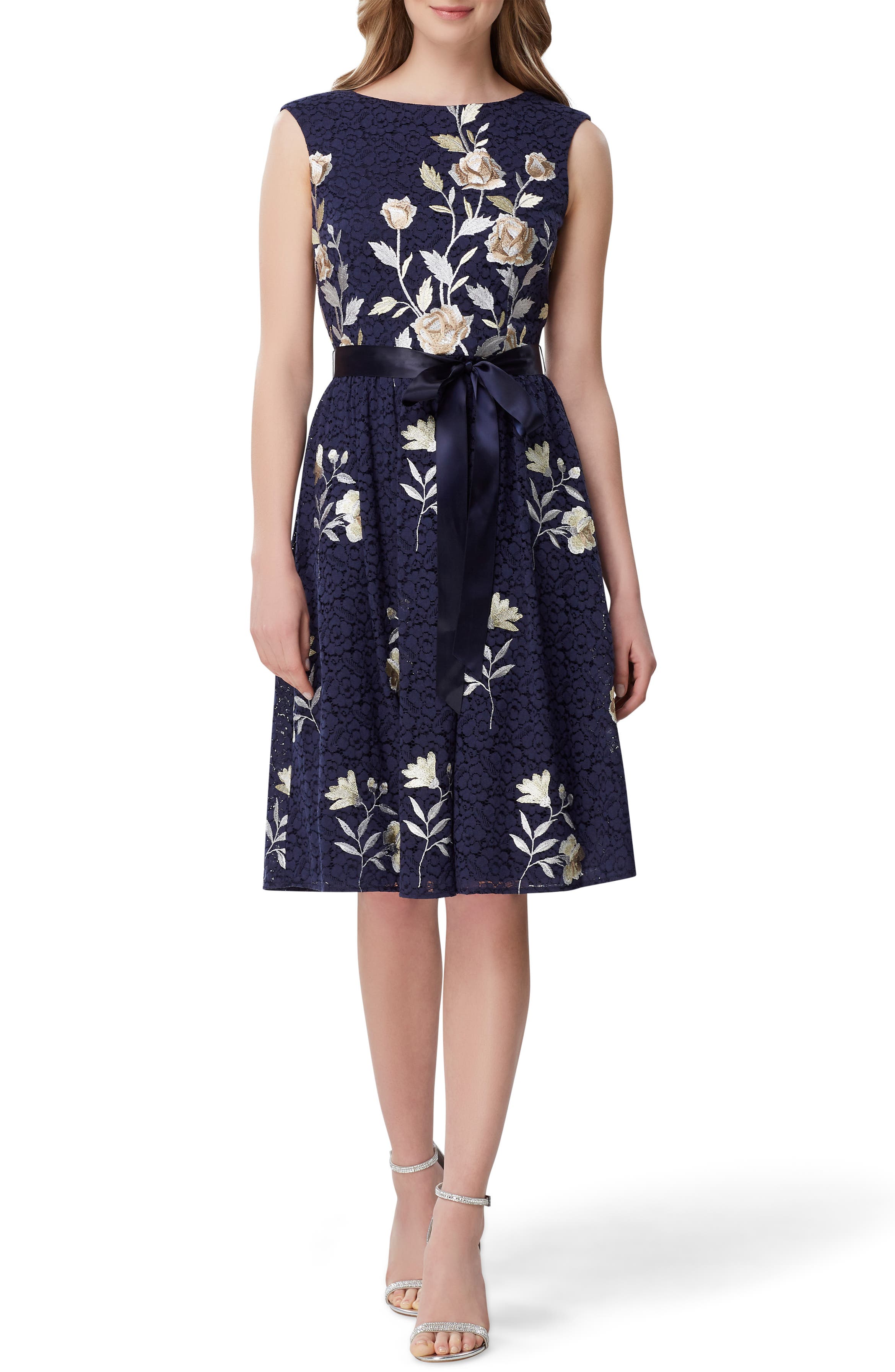 Tahari Embroidered Fit & Flare Lace Dress (Regular & Petite) | Nordstrom
