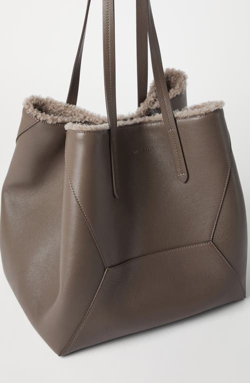 Shop Brunello Cucinelli Shopper Bag With Monili In Mud