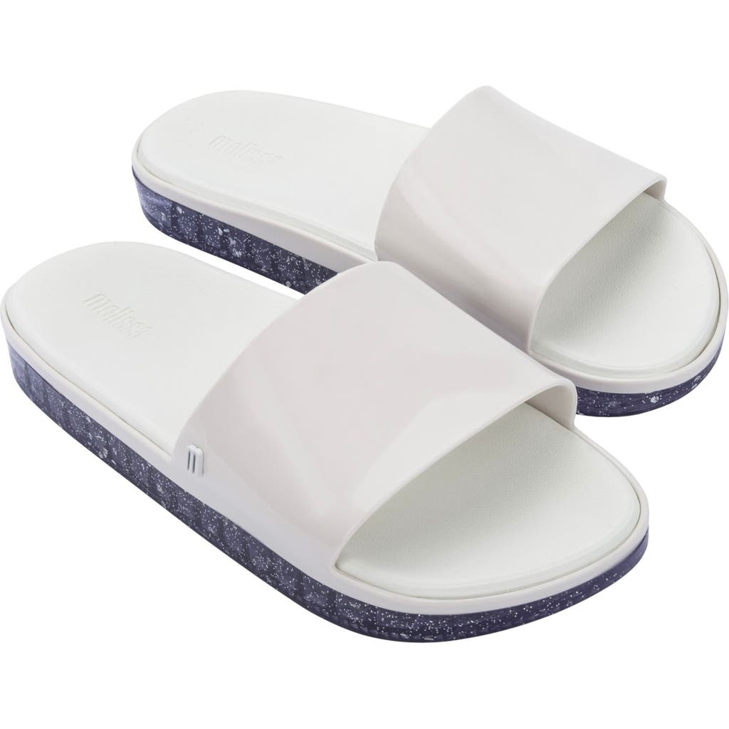 Melissa Beach Slide Sandal In White/glitter Clear