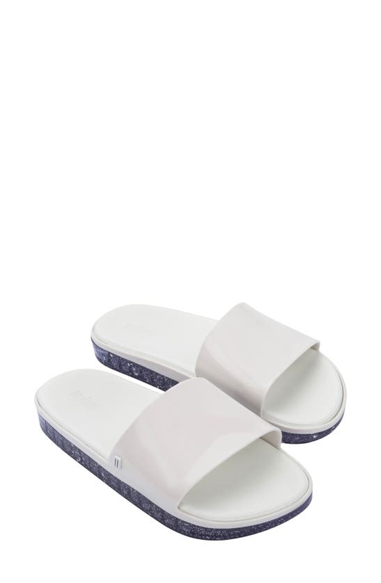 Melissa Beach Slide Sandal In White/ Glitter Clear