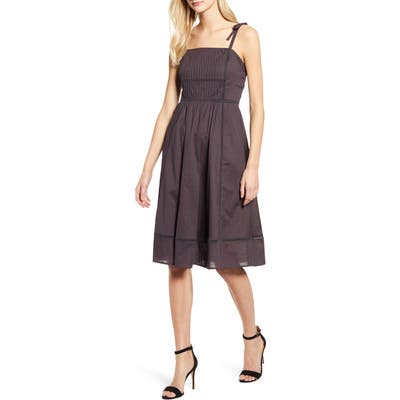 Anne Klein Embroidered Fit & Flare Dress, Grey