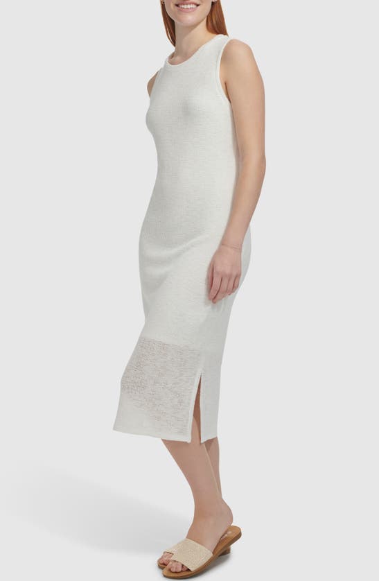 Shop Andrew Marc Sport Mesh Knit Sleeveless Midi Dress In White
