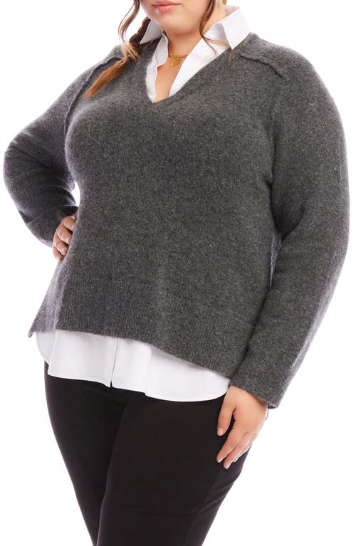 Shop Karen Kane Mixed Media Layered Sweater In Gray