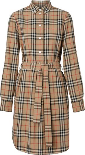 Burberry Giovanna Vintage Check Long Sleeve Stretch Cotton Shirtdress