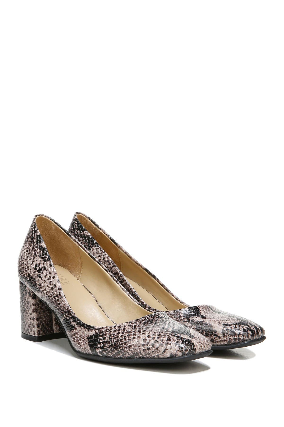 Naturalizer Warner Snake Skin Print Block Heel Pump In Sand Drift