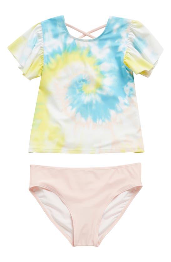 Harper Canyon Kids' Patterned 2-piece Rashguard Swimsuit In White Multi Tie Dye Swirl