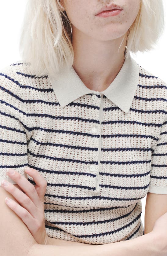 Shop Rag & Bone Viola Stripe Cotton Blend Polo Sweater In Turtle Dove Multi