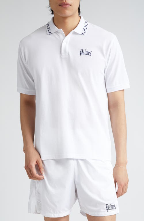 PALMES Spencer Embroidered Cotton Piqué Polo White at Nordstrom,