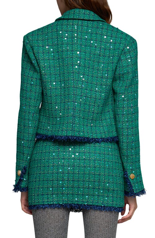 Endless Rose Premium Cropped Sequin Tweed Jacket In Green/navy