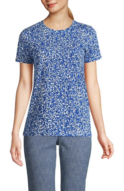 Shop Lands' End Relaxed Supima Cotton Crew Neck T-shirt In Ivory/vista Blue Flowers