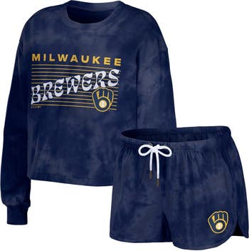 Women's WEAR by Erin Andrews White Milwaukee Brewers Celebration Cropped Long  Sleeve T-Shirt