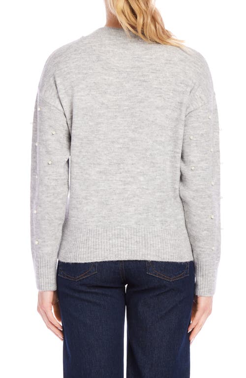 Shop Karen Kane Faux Pearl Embellished Crewneck Sweater In Light Heather Grey