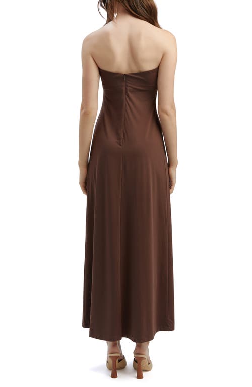 Shop Bardot Carolena Strapless Midi Dress In Chocolate