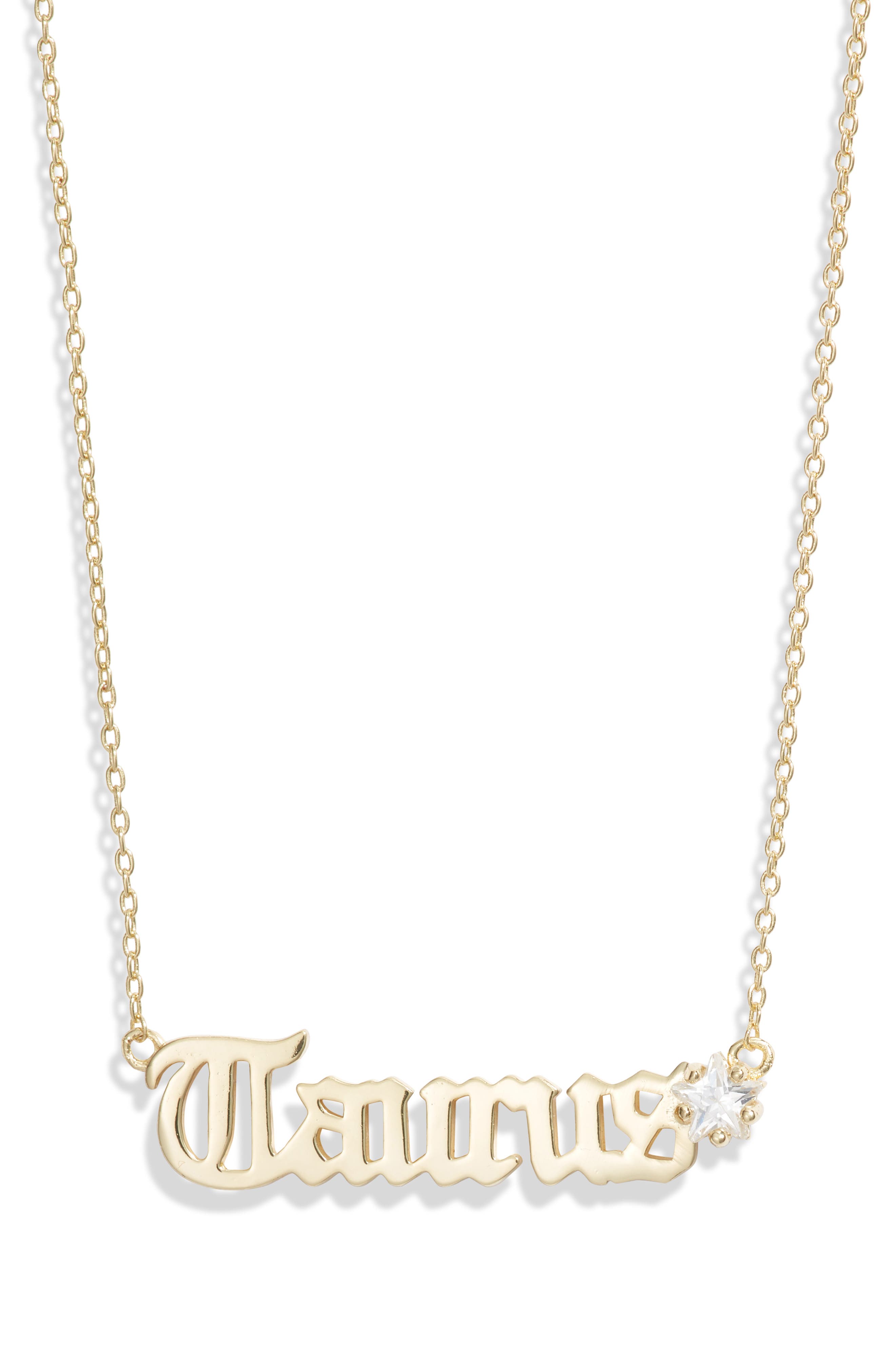 Melinda Maria Zodiac Script Pendant Necklace In Gold- Taurus