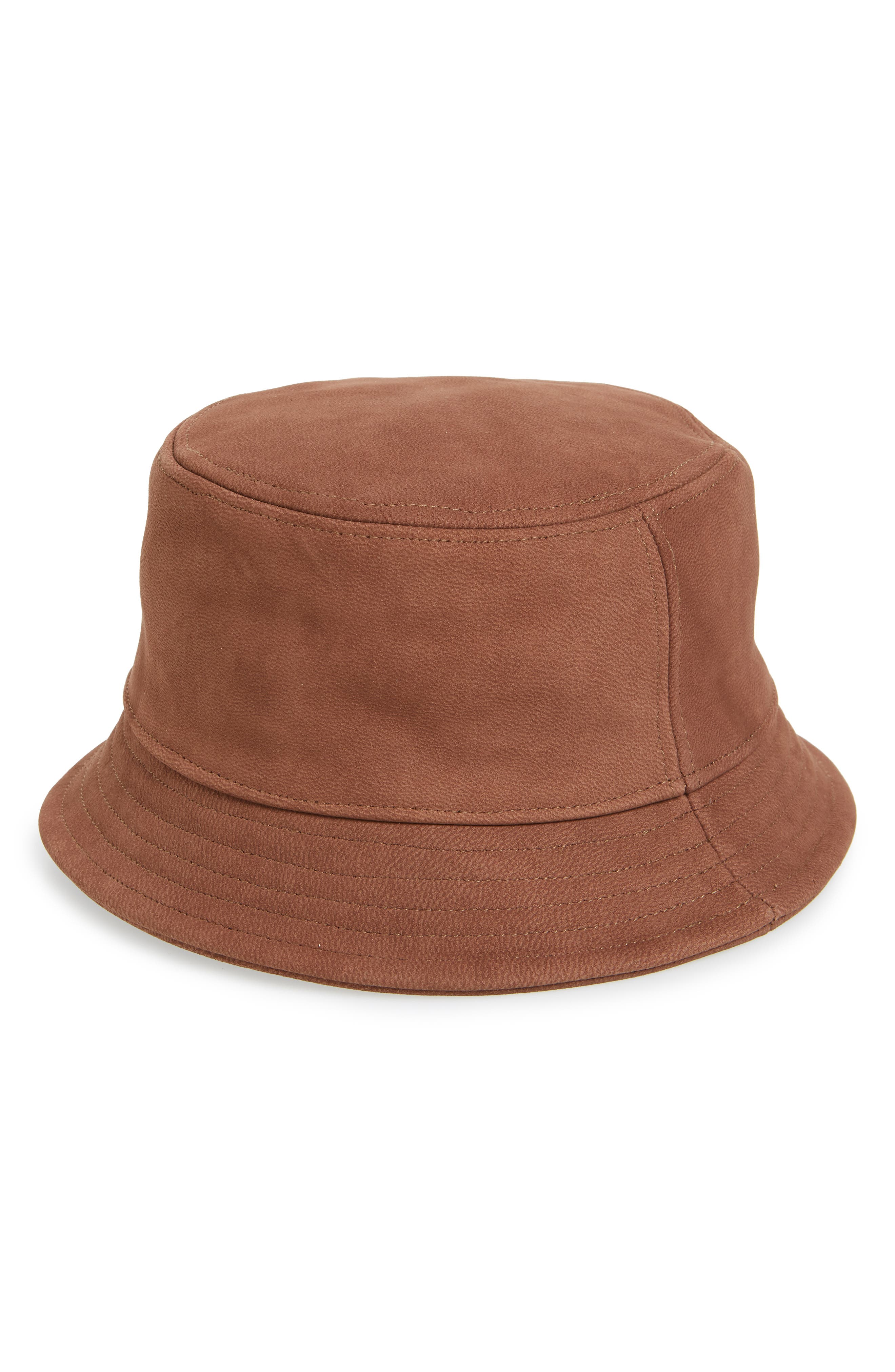 brown leather bucket hat