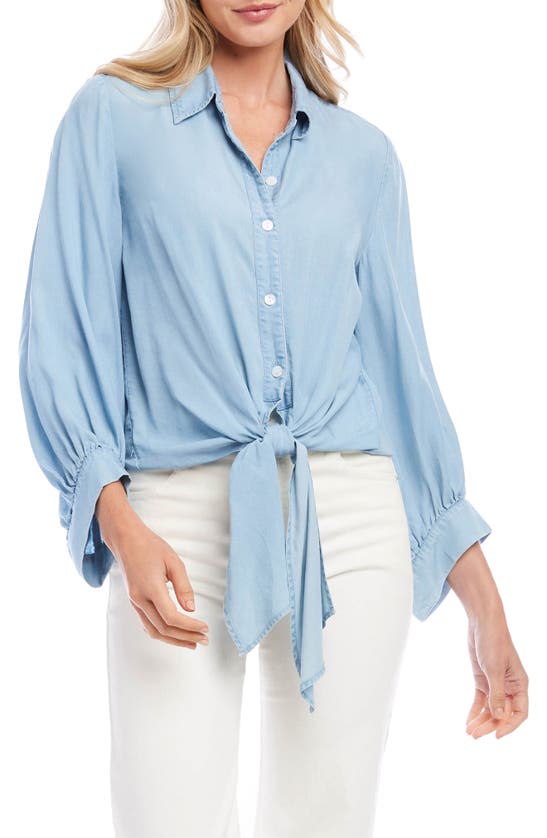 KAREN KANE TIE FRONT CHAMBRAY BUTTON-UP SHIRT