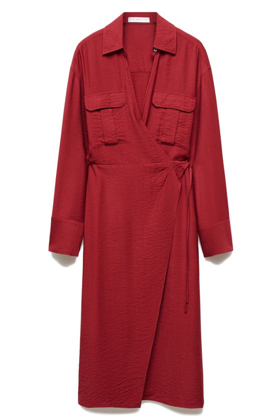 Mango Long Sleeve Wrap Dress In Red