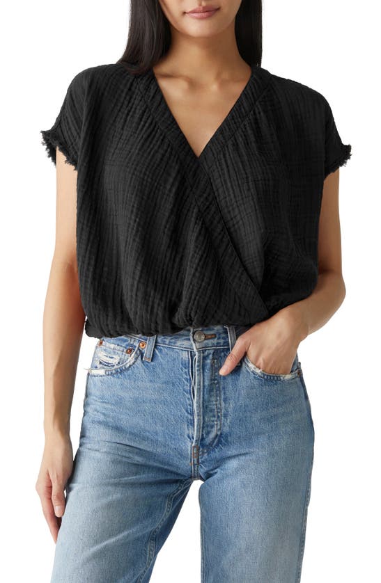 Shop Michael Stars Evie Gauze Faux Wrap Top In Black