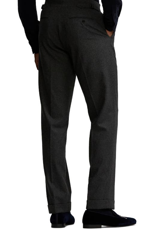 Shop Ralph Lauren Purple Label Flat Front Wool Flannel Trousers In Dark Grey