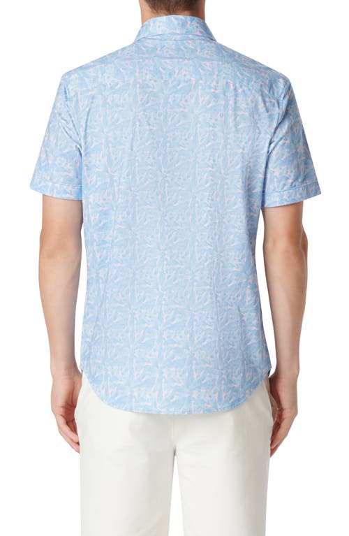 Shop Bugatchi Miles Ooohcotton® Leaf Print Short Sleeve Button-up Shirt In Blue/pink