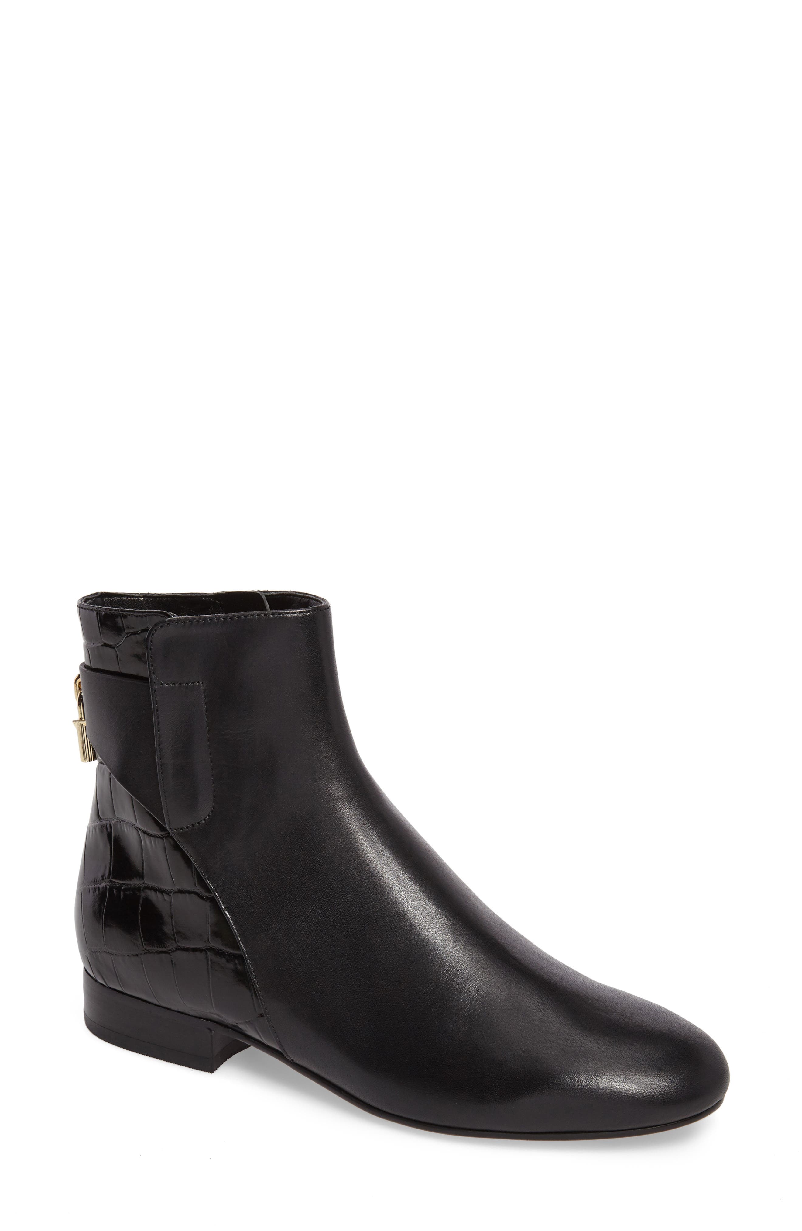 Mira Croc Embossed Leather Flat Boot 