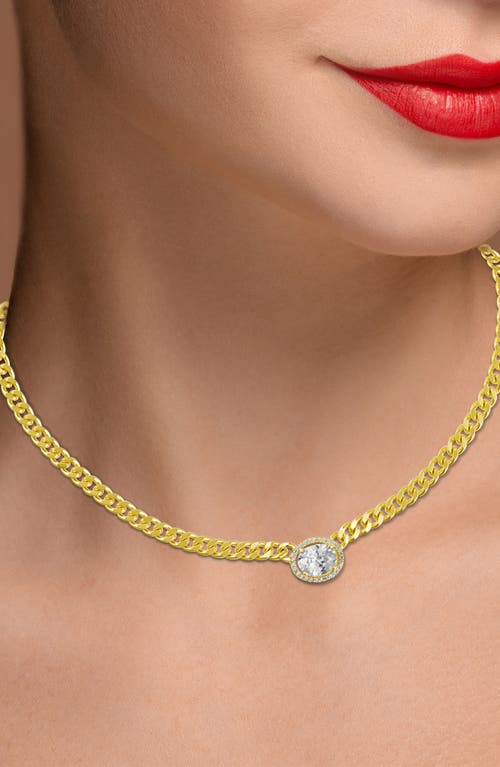 Shop Cz By Kenneth Jay Lane Cz Oval Curb Chain Choker Necklace In Clear/gold