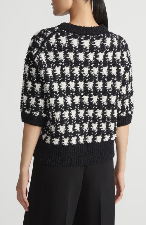 Lafayette 148 Elbow-sleeve Houndstooth Sweater In Black/cloud