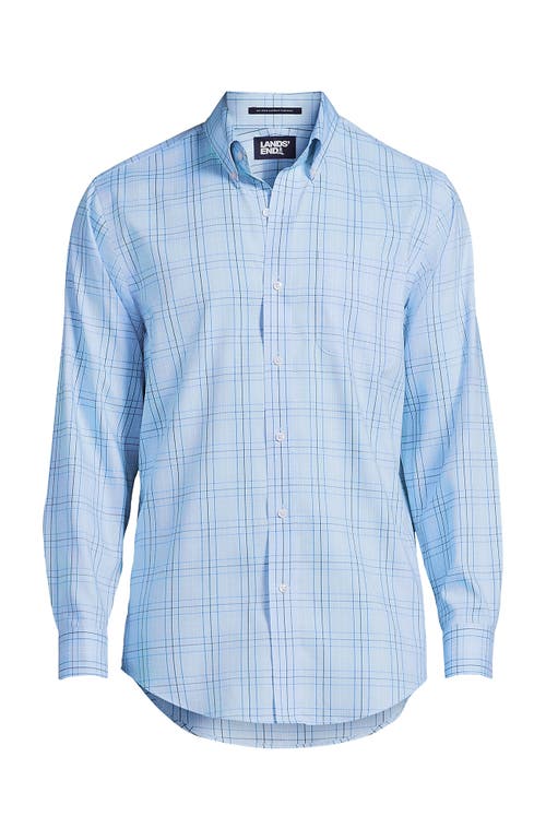 Shop Lands' End Traditional Fit Solid No Iron Supima Pinpoint Buttondown Collar Dress Shirt In Light Blue Brook Plaid