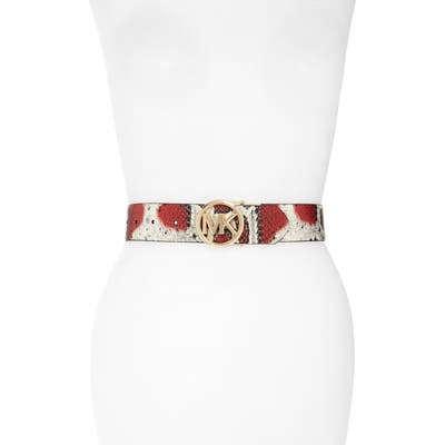 Michael Kors Reversible Snake Embossed Leather Belt, Black/ White/ Red