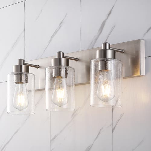Jonathan Y Irving 3-light Seeded Glass/iron Modern Contemporary Led Vanity Light In Nickel With Clear Shade