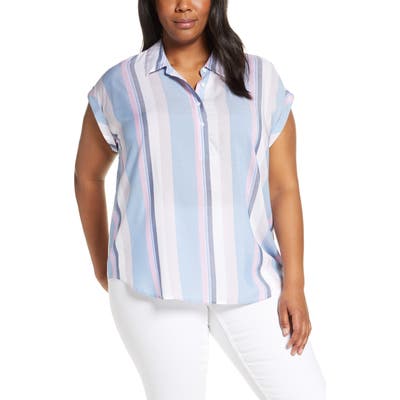Plus Size Vince Camuto Sunset Stripe Henley Shirt, Red