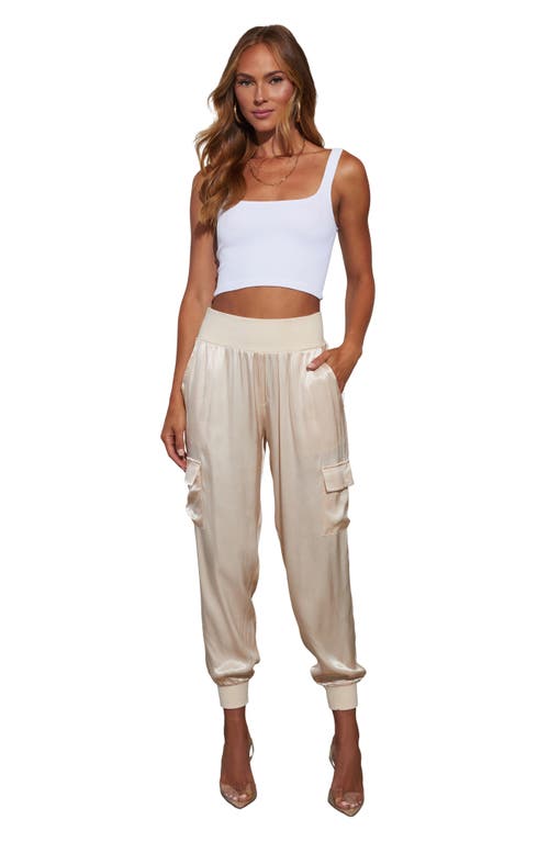 Vici Collection Luxe Look Satin Cargo Joggers In Champagne