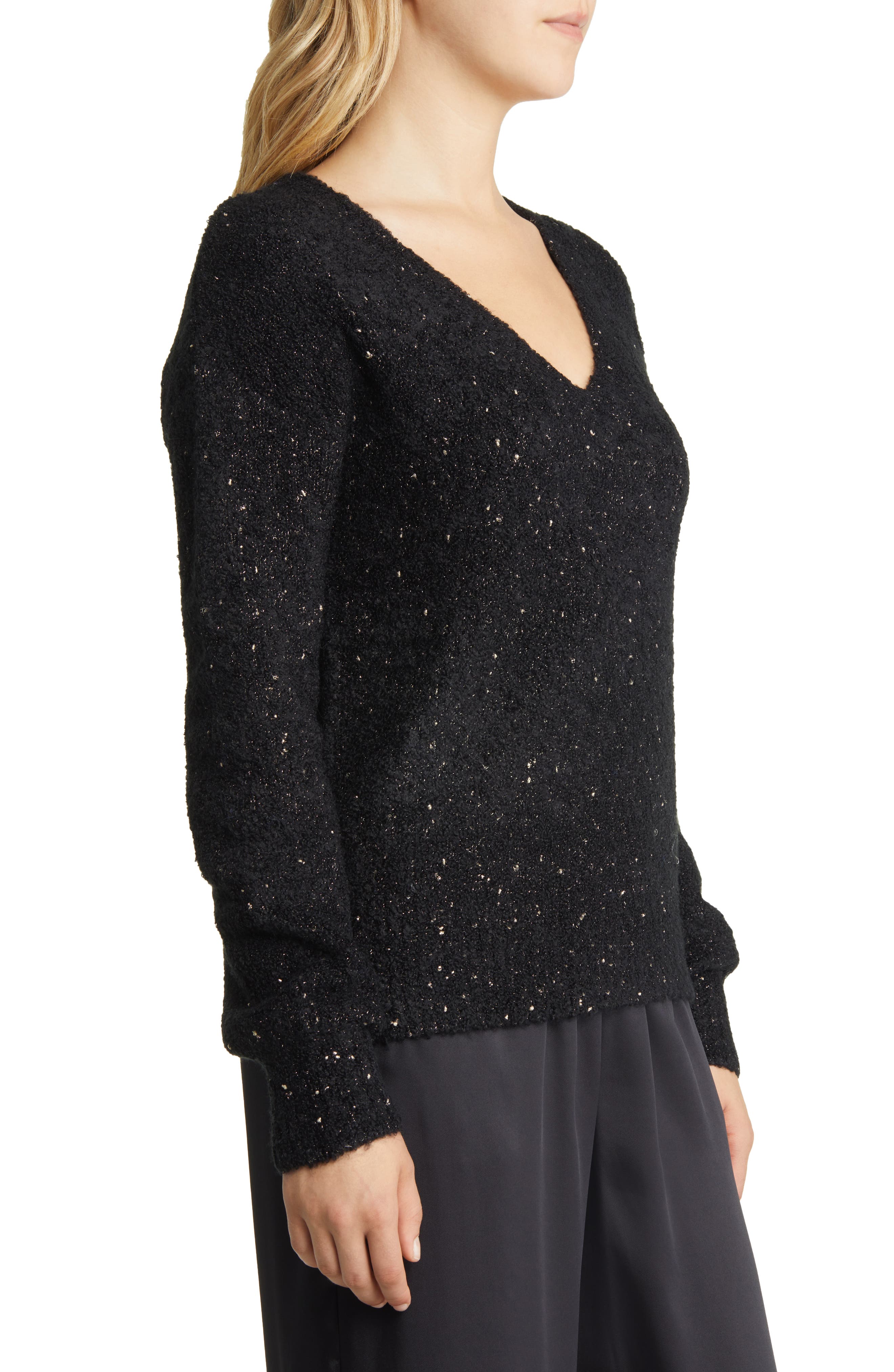 Halogen® Metallic V-Neck Sweater 