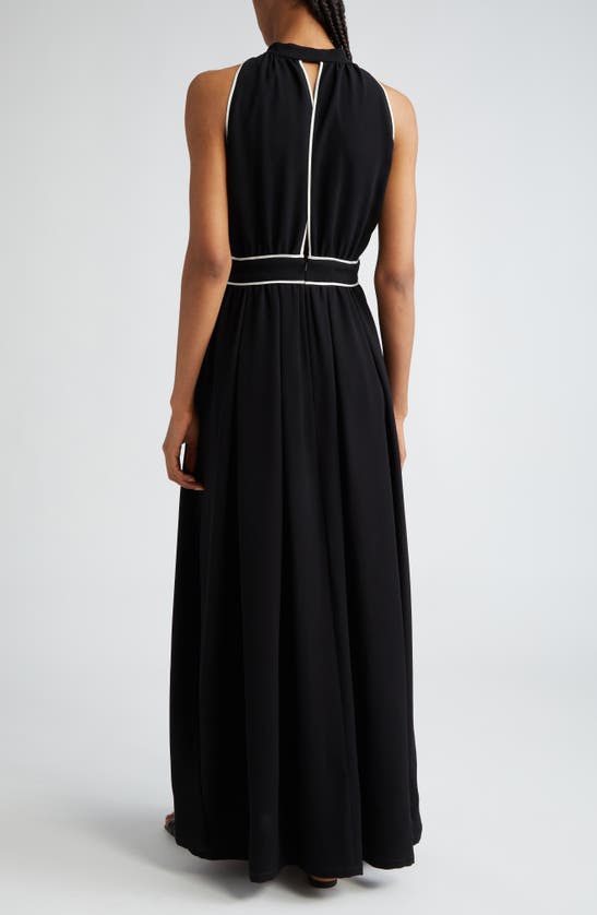 Shop Max Mara Once Contrast Trim Crepe Halter Maxi Dress In Black