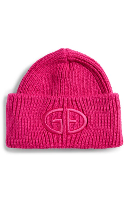 Valerie Embroidered Logo Cuff Rib Beanie in Passion Pink