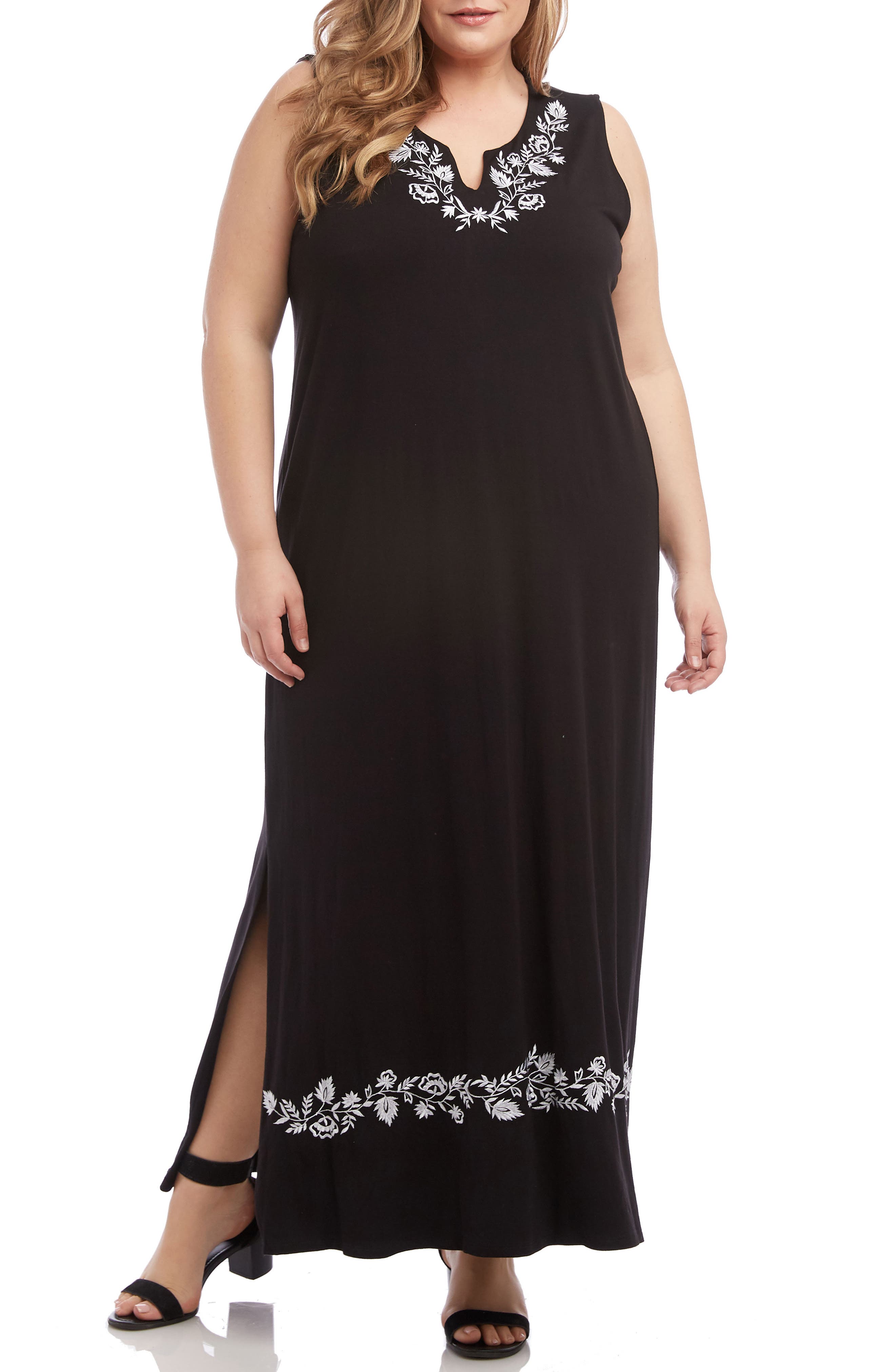 Plus Size Karen Kane Embroidered Maxi Dress, Black