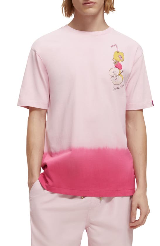 Scotch & Soda Relaxed Fit Dip-dyed Artwork T-shirt In Pink